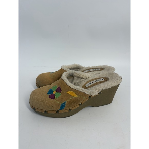 Tommy Girl Shoes - Tommy‎ Girl Y2K Boho Floral Embroidered Clogs Fur Lined Platform Mules 8 Hippie